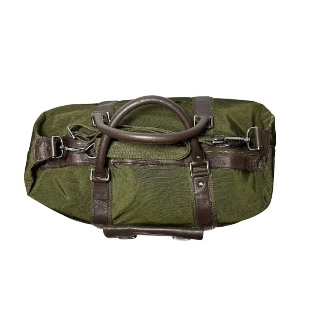 Banana Republic Bag Weekender Duffle Green Nylon Leather Travel Luggage Carry On
